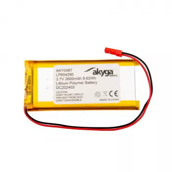 Akyga AKY0487 Batería Li-Po 3,7V 2600mAh LP654290 con PCM, JST 2,54 2 pines, cable 150mm