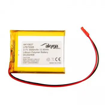 Akyga AKY0627 LP675568 Batería Li-Po 3,7 V 3500 mAh con PCM, JST 2,54 mm 2 pines, cable 150 mm