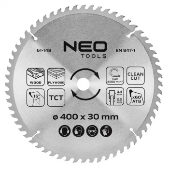 NEO TOOLS Disco de sierra circular con plaquitas de carburo, 400 x 30 mm, 60 dientes