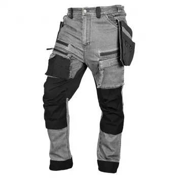 NEO TOOLS Pantalón de trabajo DENIM XXL Gris con refuerzos Cordura y bolsillos portahherramientas desmontables