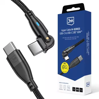 3MK Hyper Cable N-SERIES USB-C a USB-C 2m 20V/3A 60W Negro - Giratorio