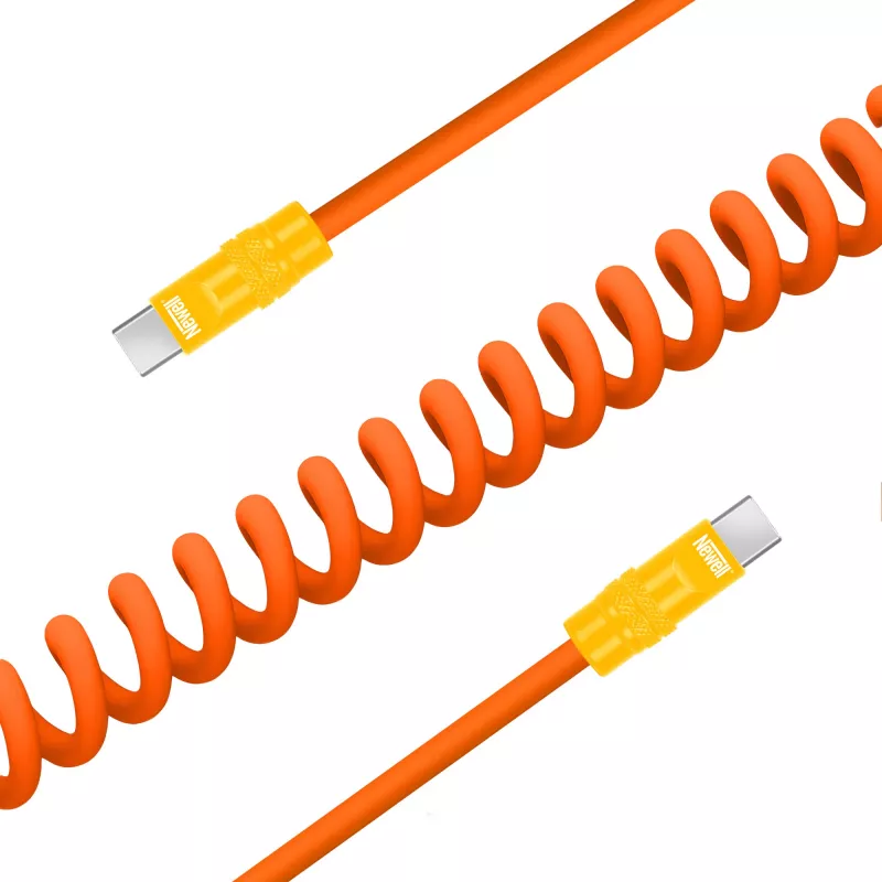 Cable USB-C a USB-C Newell 100 W, 1,5 m, silicona, espiral, naranja-amarillo