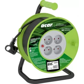 ACAR PZ-4Z/OTM H05VV-F 3G1.0 alargador enrollable de 20m con protección térmica, 4 tomas Schuko, 230V/10A, IP20, negro/naranja