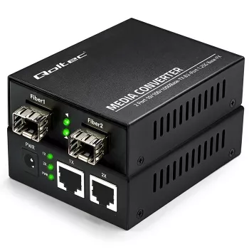 Qoltec switch convertidor de medios bidireccional Ethernet 2x RJ45 2x SFP | 1000Mb/s | 5V