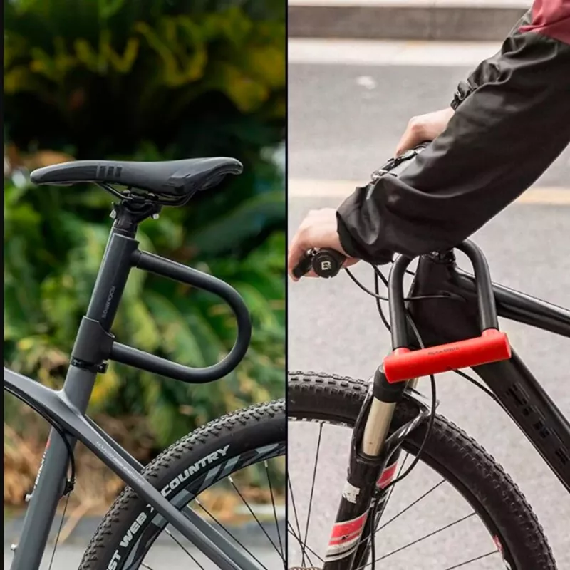 Rockbros RKS610-BK Candado en U para bicicleta - Negro, acero templado, arco de 14 mm, seguridad 8/10, 2 llaves, soporte