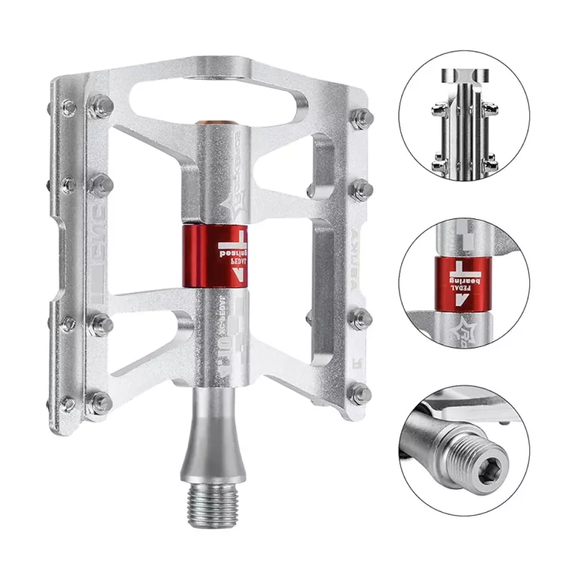 ROCKBROS JT410 4.10 Pedales de bicicleta de plataforma plana con 4 rodamientos - Plata