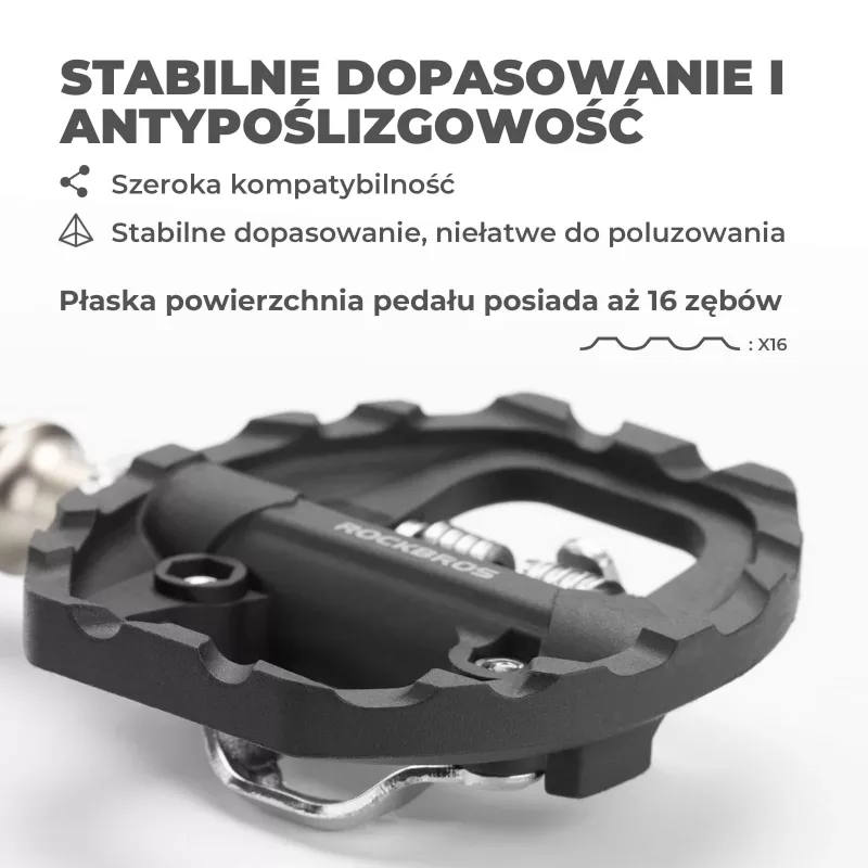 Rockbros M108 Pedales híbridos para bicicleta – Compuesto de nailon, SPD y plataforma plana de doble cara, Negro