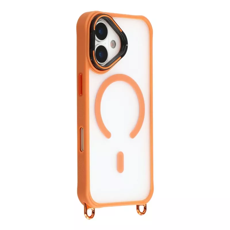 HURTEL Funda crossbody para iPhone 17 con correa ajustable y soporte con marco de cámara, compatible con MagSafe, naranja