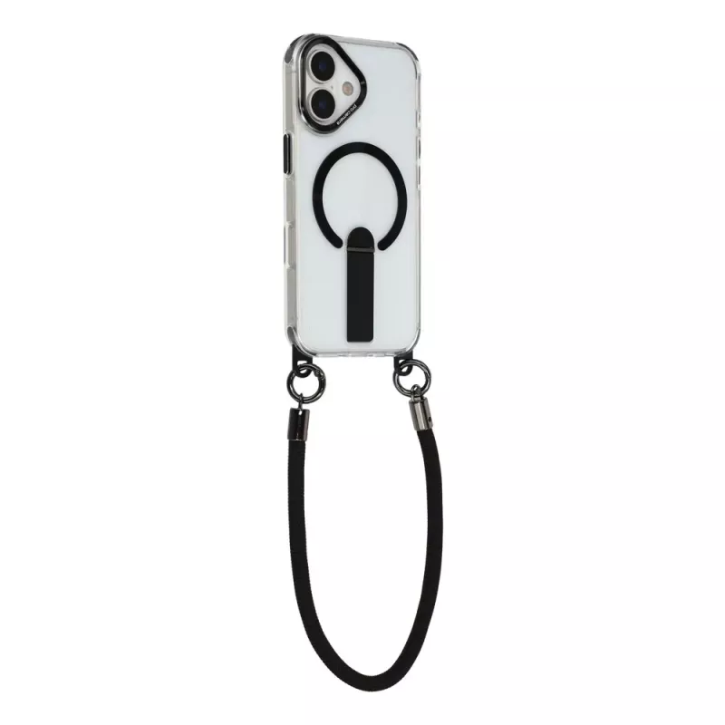 HURTEL Funda para iPhone 17 con soporte, correa corta de 30 cm y correa larga de 120 cm, compatible con MagSafe - Negro