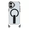 HURTEL Funda para iPhone 17 con soporte, correa corta de 30 cm y correa larga de 120 cm, compatible con MagSafe - Negro