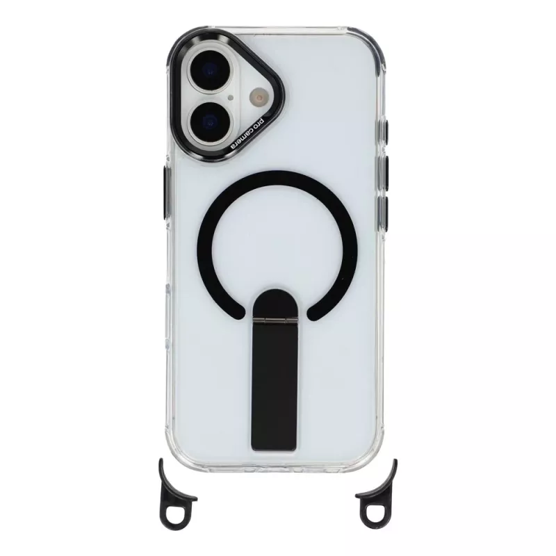 HURTEL Funda para iPhone 17 con soporte, correa corta de 30 cm y correa larga de 120 cm, compatible con MagSafe - Negro