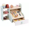 PROMIS Caja registradora de madera para niños – Caja registradora de juego con dinero de juguete, escáner y tarjeta de crédito