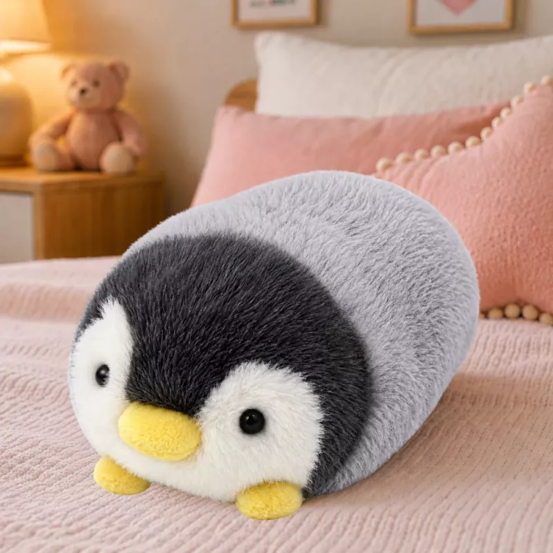 LEAN TOYS Pingüino de peluche, peluche suave blanco y gris 16 cm
