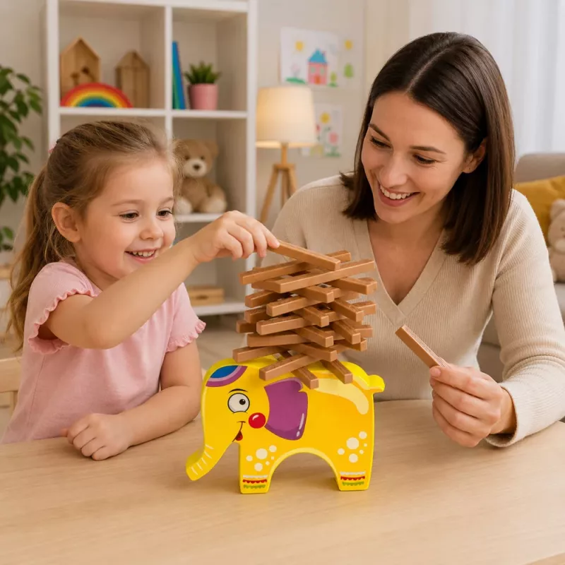 LEAN TOYS Juego de habilidad elefante equilibrista torre de bloques construir elefante 61 piezas