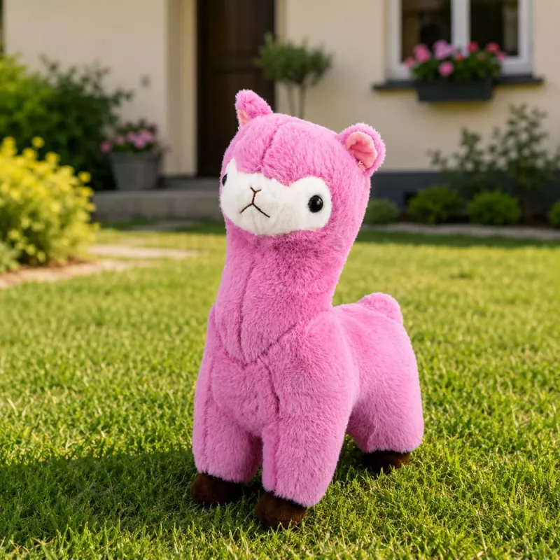 LEAN TOYS Alpaca llama de peluche, peluche suave pelo rosa 38 cm