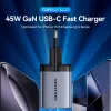 VENTION GaN 90W Cargador de pared dual USB-C (45W+45W) - negro