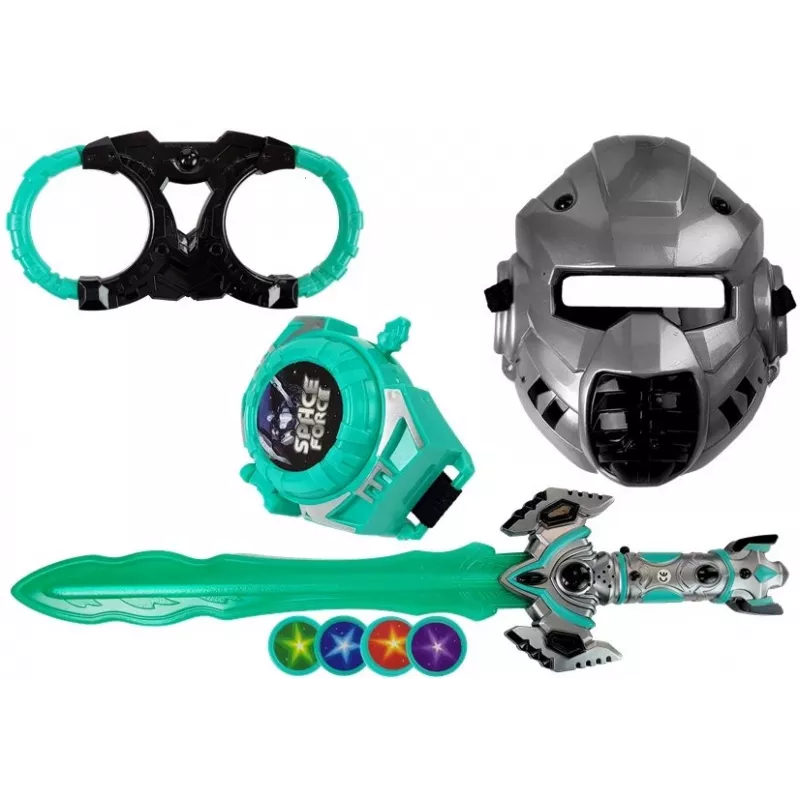 LEAN TOYS Space Knight Set de juego de rol con sable de luz, máscara y esposas