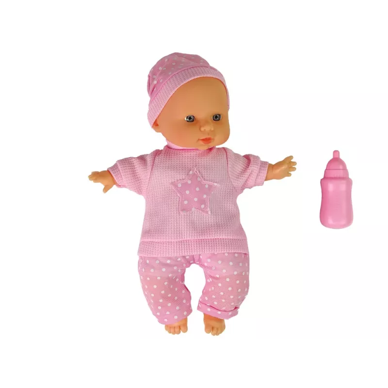 LEAN TOYS Sweet Baby Muñeca Rosa Biberón Sonidos Muñeca interactiva de 30cm con biberón
