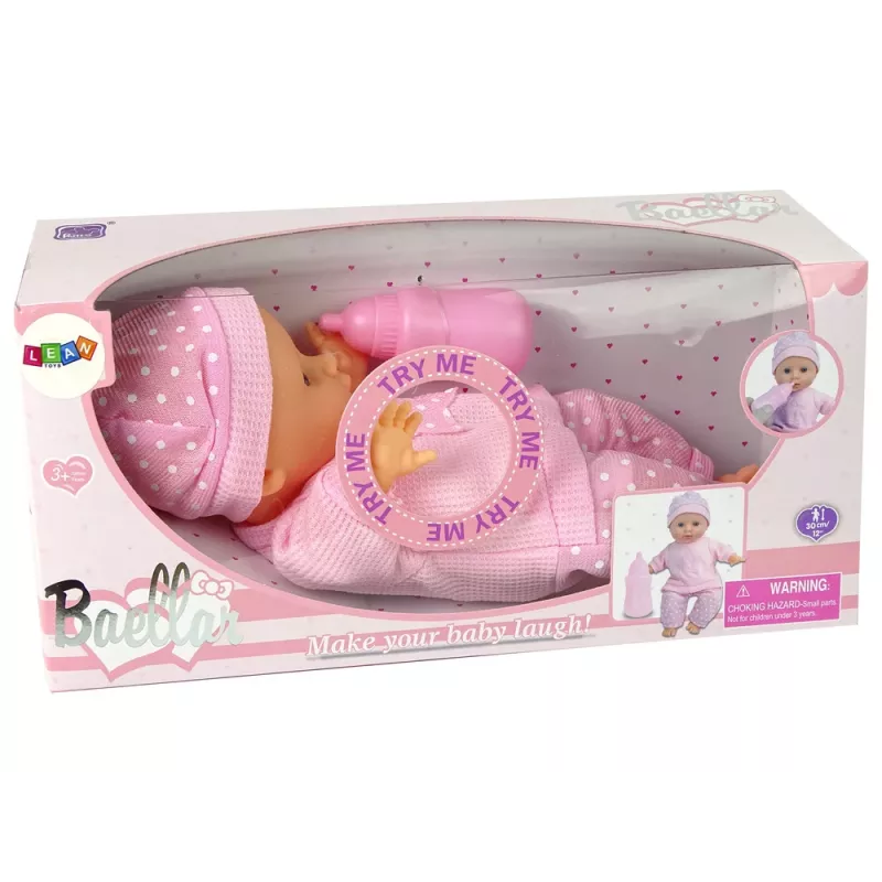 LEAN TOYS Sweet Baby Muñeca Rosa Biberón Sonidos Muñeca interactiva de 30cm con biberón