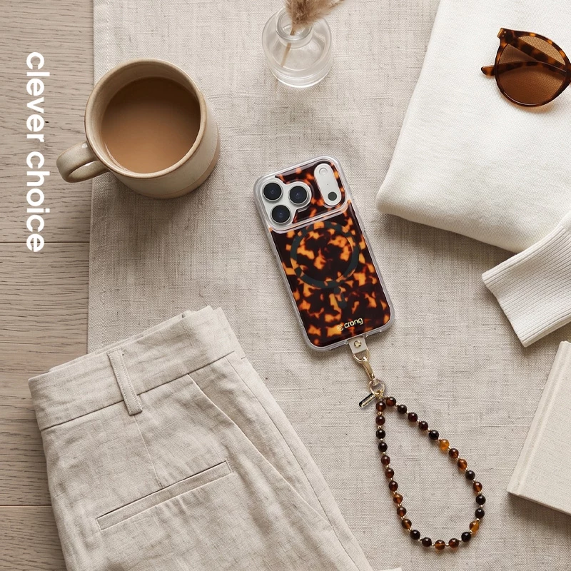Crong Phone Charm Lanyard - Cordón de cuentas con estampado carey