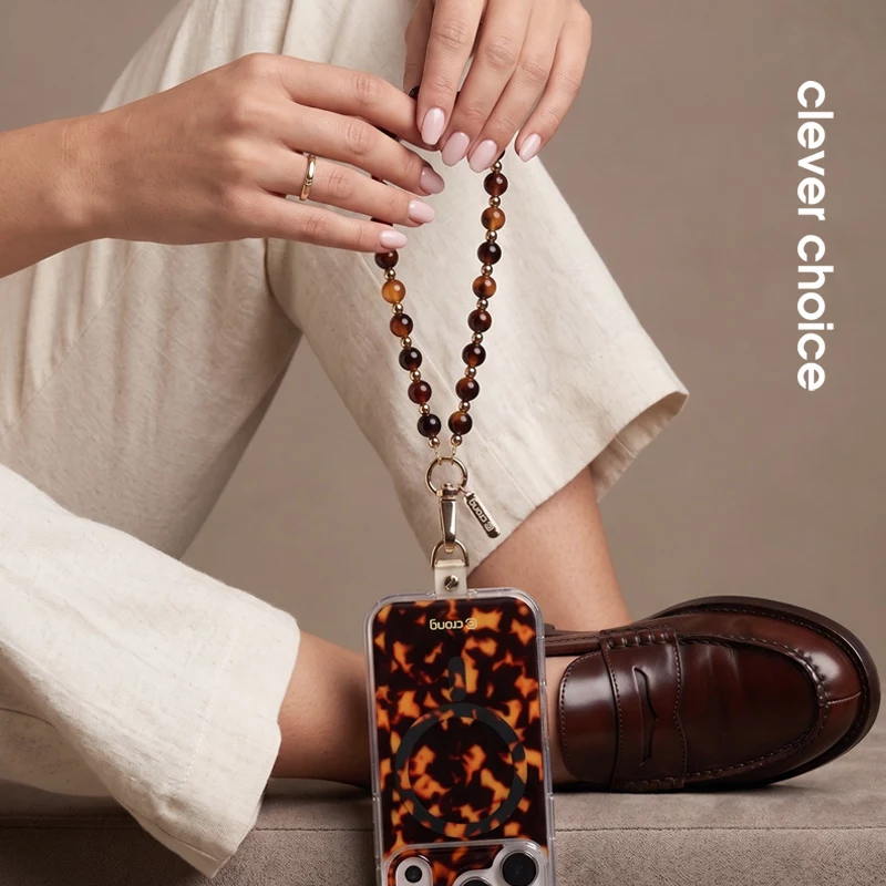 Crong Phone Charm Lanyard - Cordón de cuentas con estampado carey