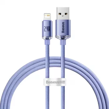 Cable Baseus Crystal Shine Lightning a USB-A 1,2 m morado, carga rápida 2,4 A
