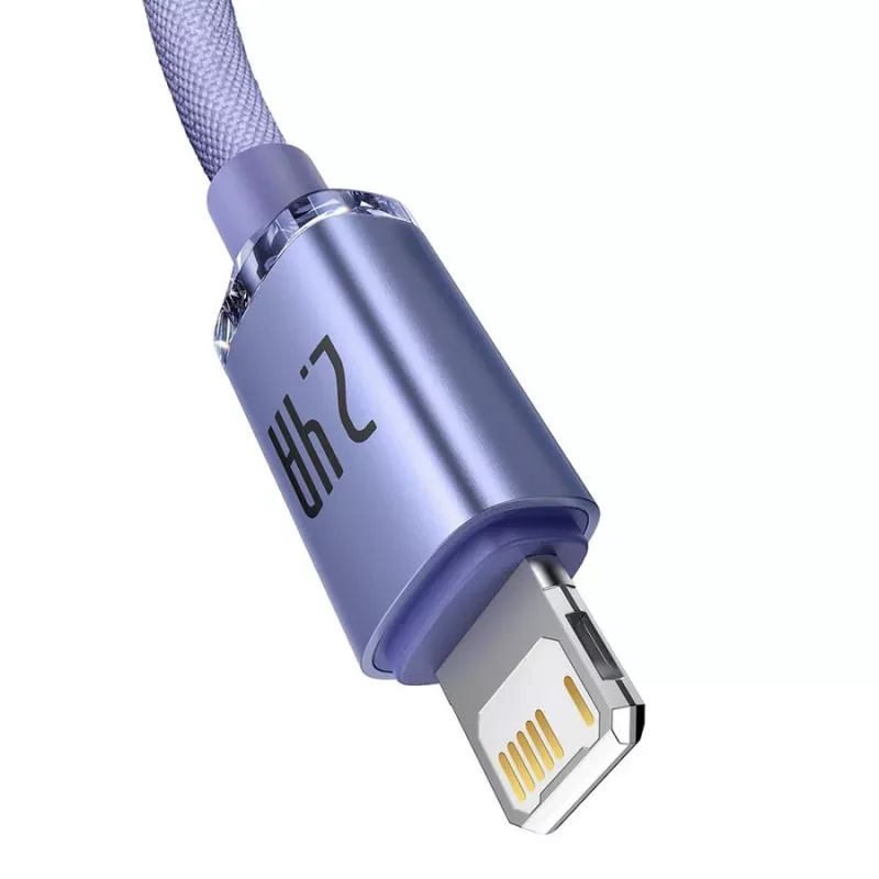 Cable Baseus Crystal Shine Lightning a USB-A 1,2 m morado, carga rápida 2,4 A