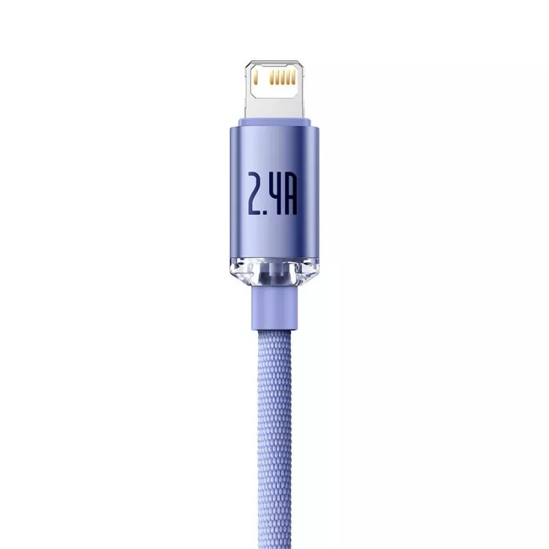 Cable Baseus Crystal Shine Lightning a USB-A 1,2 m morado, carga rápida 2,4 A