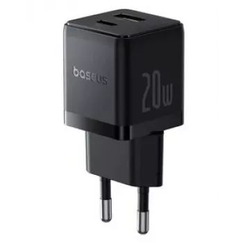 Baseus cargador de pared 20W USB-C y USB-A con PD 3.0 y QC 3.0, enchufe EU, negro