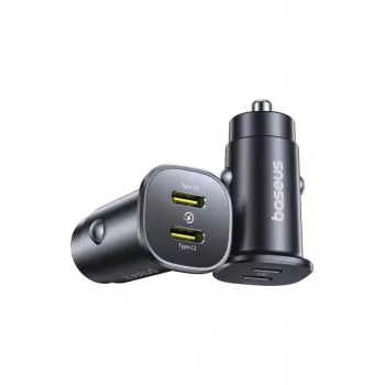Baseus GoTrip cargador de coche 2x USB-C 30W, 12-24 V, negro