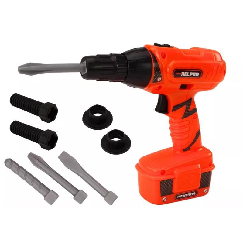 LEAN TOYS Taladro atornillador de batería DIY naranja con brocas y tornillos