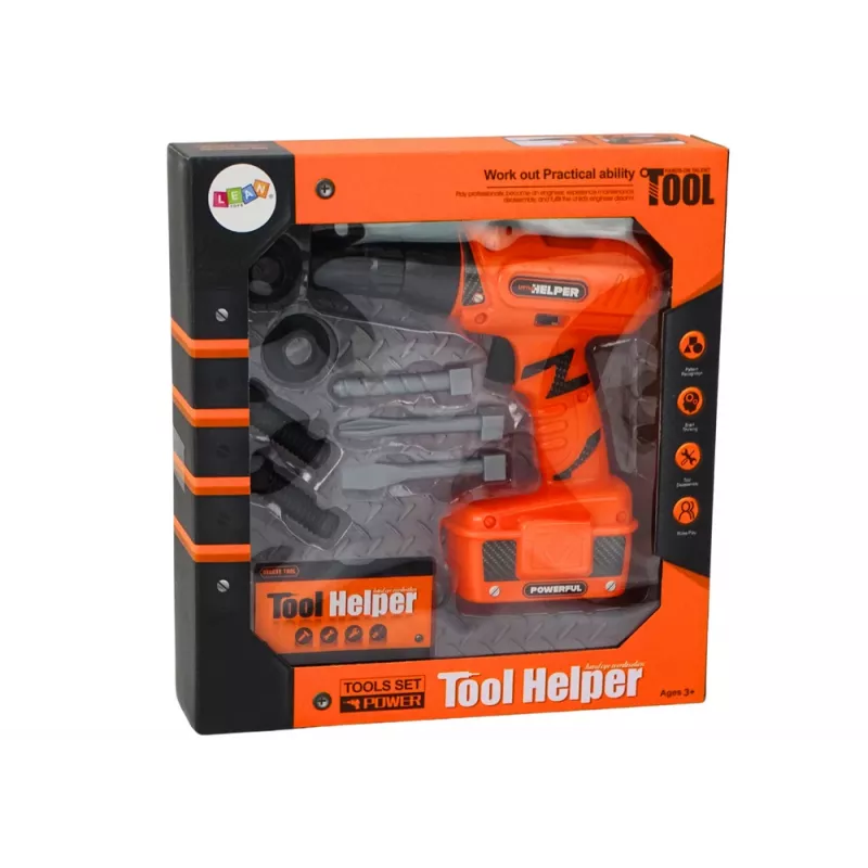 LEAN TOYS Taladro atornillador de batería DIY naranja con brocas y tornillos