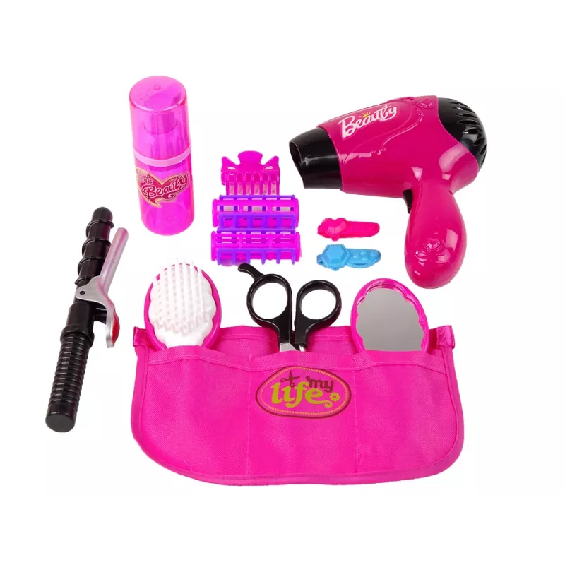 LEAN TOYS Set de peluquería de belleza secador de pelo rizador rosa set de juego de 15 piezas para niños a partir de 3 años