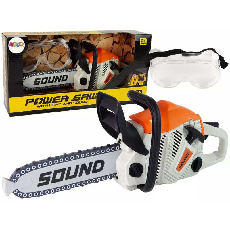 LEAN TOYS Motosierra con cadena móvil + gafas de protección, aspecto y sonidos realistas