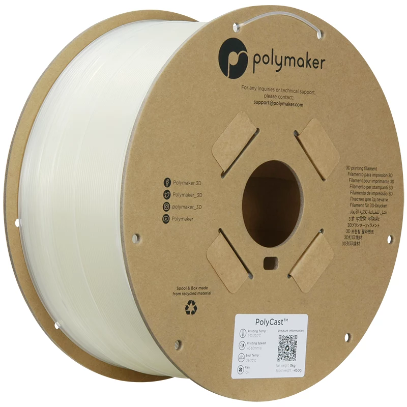 Polymaker PolyCast PVB Filamento para impresora 3D, 1,75 mm, 3 kg, Natural