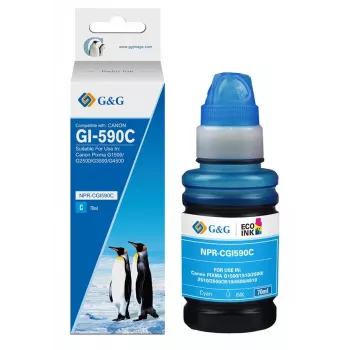 G&G Botella de tinta de recarga para Canon GI-590C cian 70 ml, base de tinte