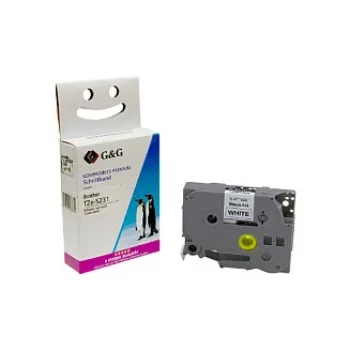 G&G Ninestar Cinta de etiquetas compatible Brother TZe-S231 12mm negro sobre blanco