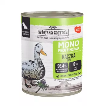 WIEJSKA ZAGRODA Comida húmeda monoproteica de pato para perros – lata de 800g, sin cereales, con una única fuente de proteína
