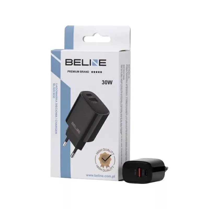 Beline Cargador de pared GaN 30W USB-C PD + USB-A QC negro (solo cargador)