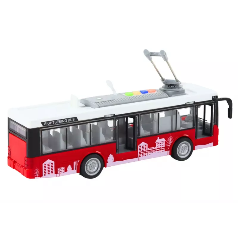 LEAN TOYS Autobús trolebús 1:16 luces sonidos motor blanco y rojo