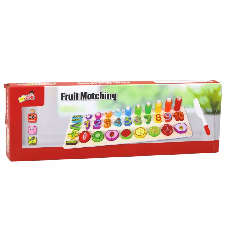 LEAN TOYS Tablero de aprendizaje de madera para clasificar – aprender matemáticas con frutas y números, 85 piezas, juguete Montessori para niños a partir de 3 años