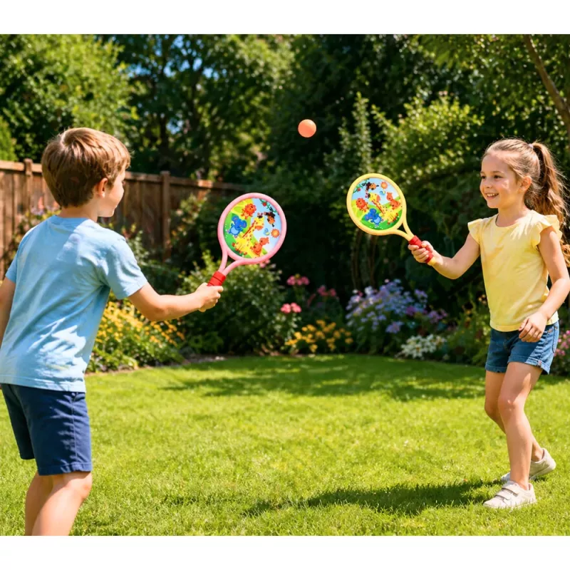 LEAN TOYS Palas de bádminton infantiles animales amarillo rosa
