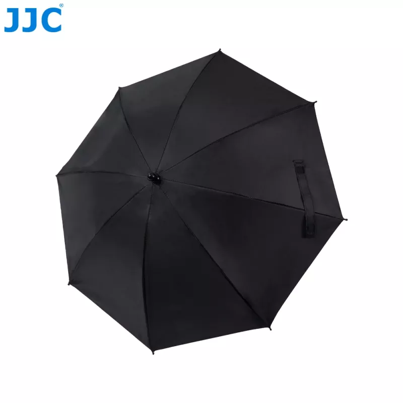 JJC Paraguas para cámara con soporte Super-Clamp, apertura de mordaza de 63 mm, rosca de 1/4 inch y 3/8 inch, Negro