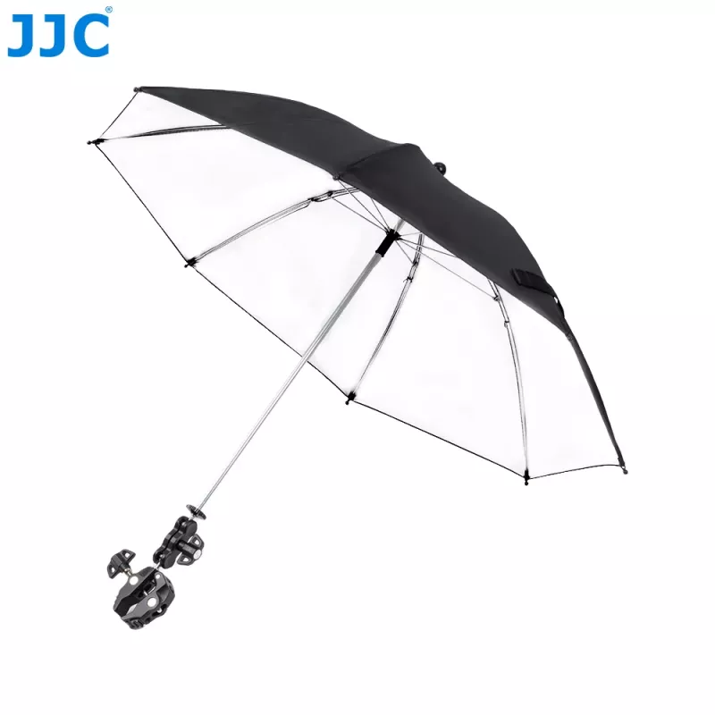 JJC Paraguas para cámara con soporte Super-Clamp, apertura de mordaza de 63 mm, rosca de 1/4 inch y 3/8 inch, Negro