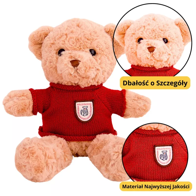 LEAN TOYS Peluche mascota de peluche osito jersey rojo beige 40 cm