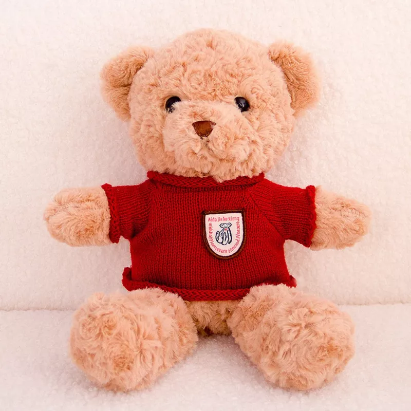 LEAN TOYS Peluche mascota de peluche osito jersey rojo beige 40 cm