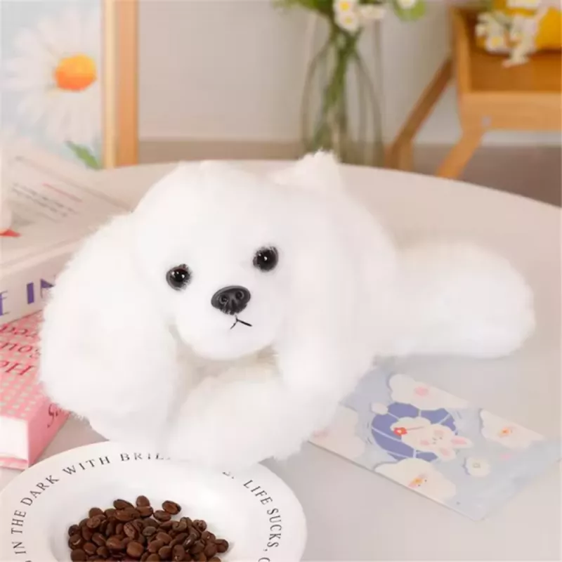 LEAN TOYS Peluche de perro maltés con patas lastradas blanco 30 cm