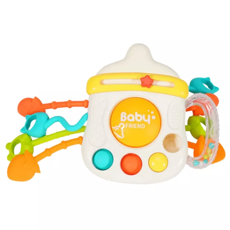 LEAN TOYS Juguete sensorial mordedor sonajero para niños pequeños biberón 3 en 1