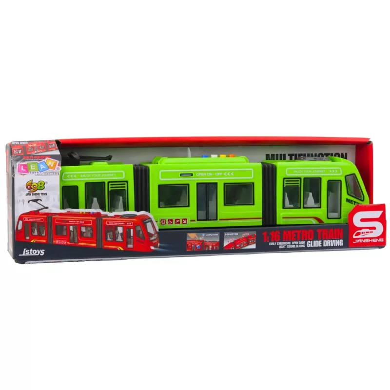 LEAN TOYS Tranvía City Metro con puertas, luz y sonido, Verde 1:16