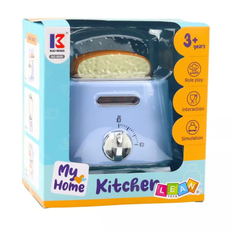 LEAN TOYS Tostadora de cocina infantil con pan emergente, juguete de madera azul